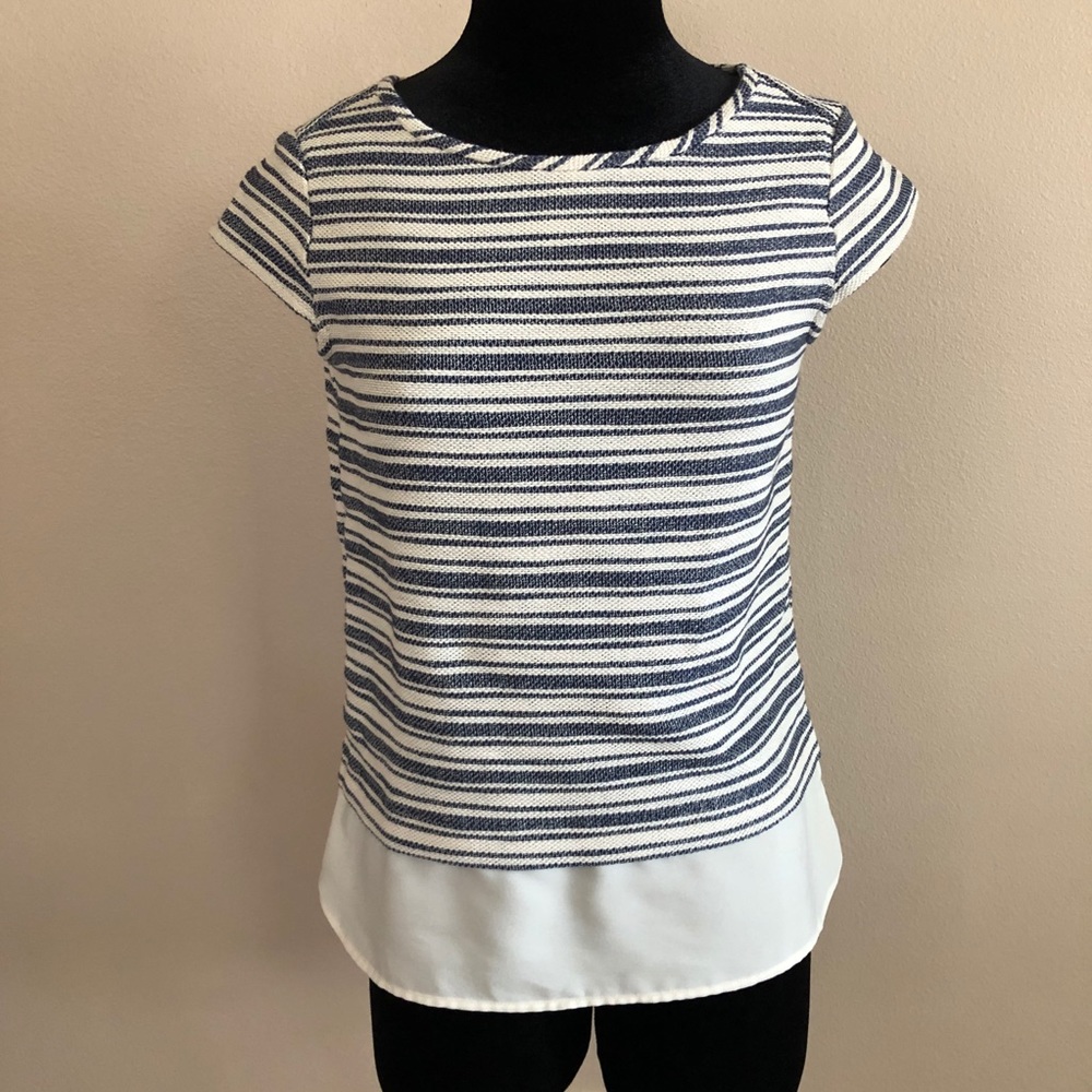 Ann Taylor Blue Stripe Woven Knit Top